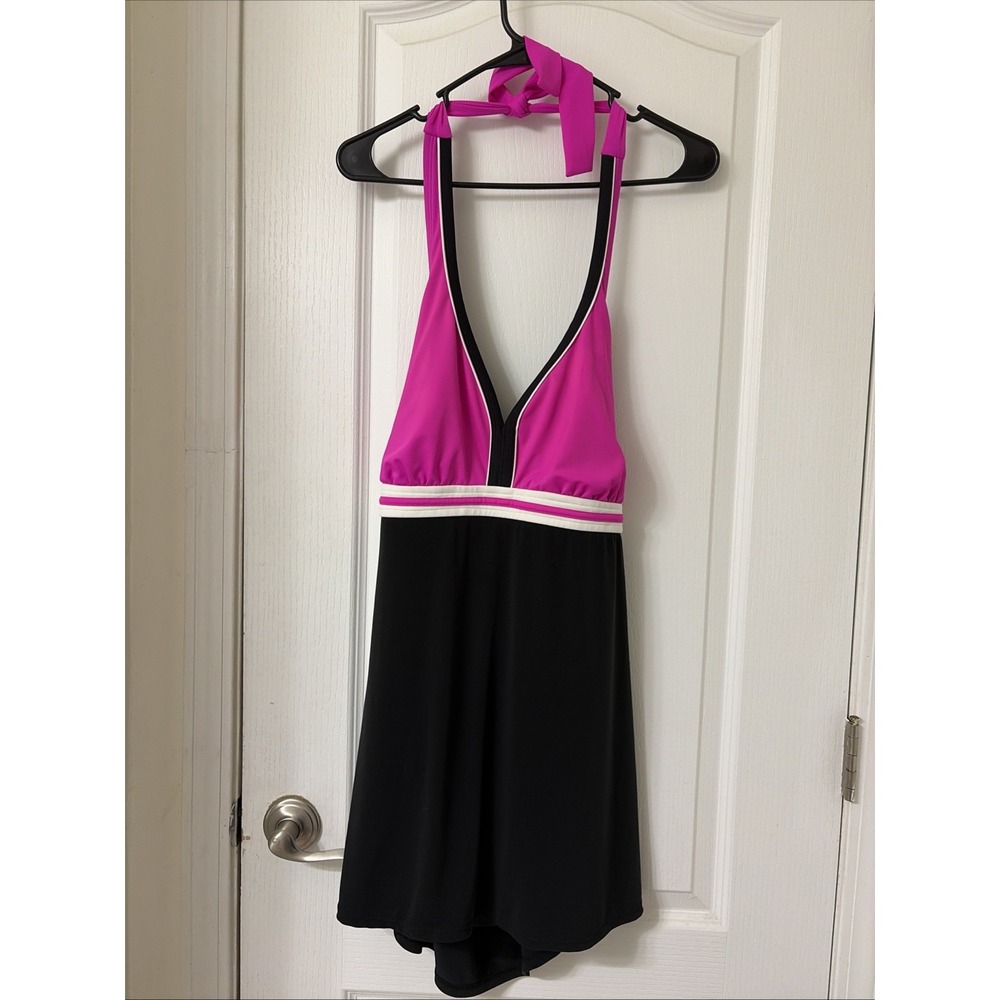 Catalina Pink Magenta And Black Print One-Piece Swim Dress Size 2X